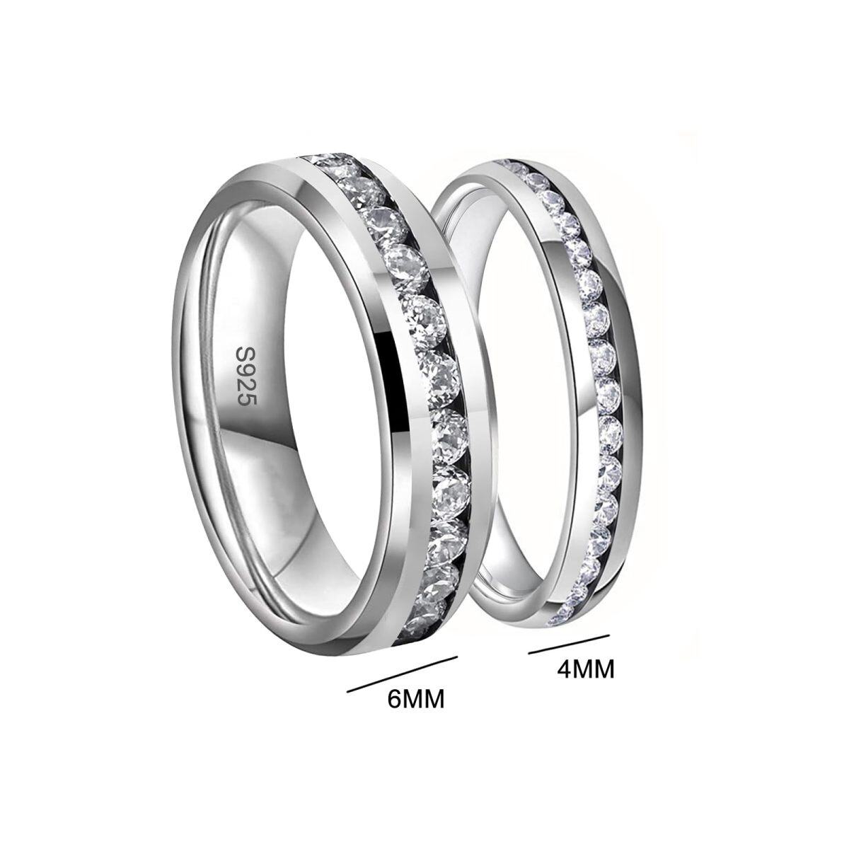 Sterling Silver Round Moissanite Couple Couple Rings-6
