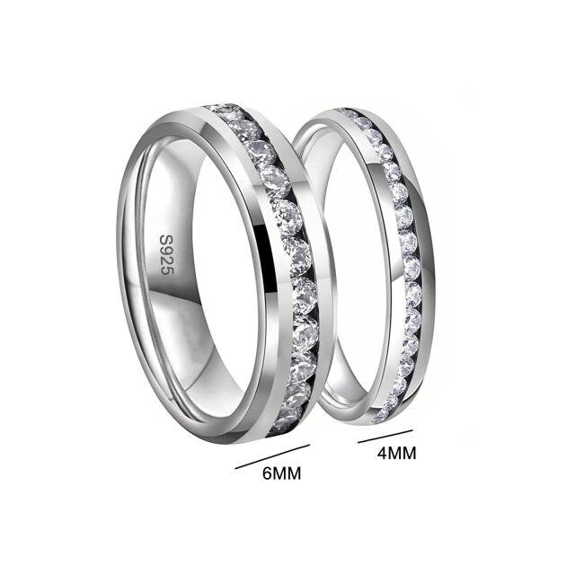 Bagues de couple en argent sterling avec Moissanite ronde-5