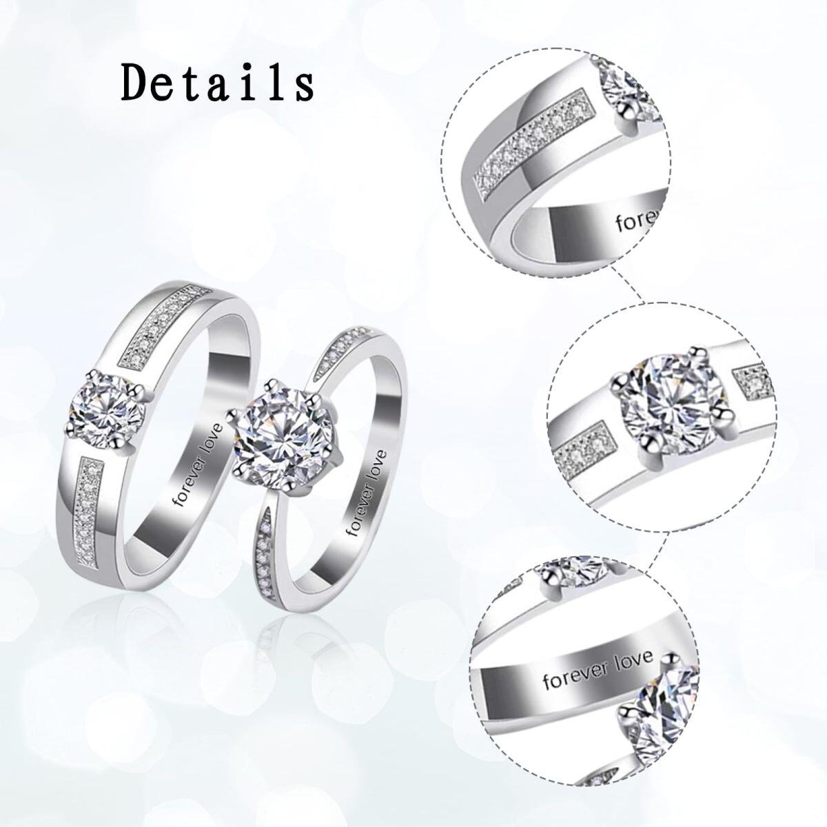 Sterling Silver Round Zircon Couple Couple Rings-6