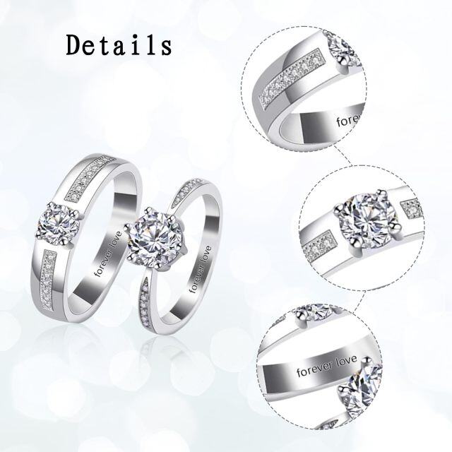 Sterling Silver Round Zircon Couple Couple Rings-5