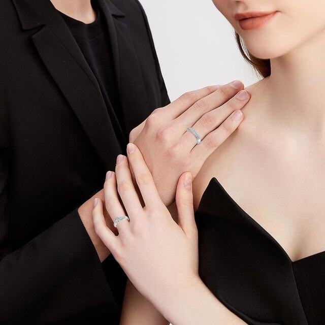 Anéis de casal em prata de lei com zircão redondo-1