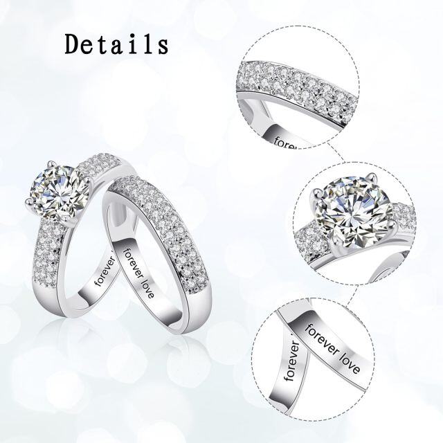 Sterling Silver Round Zircon Couple Couple Rings-5