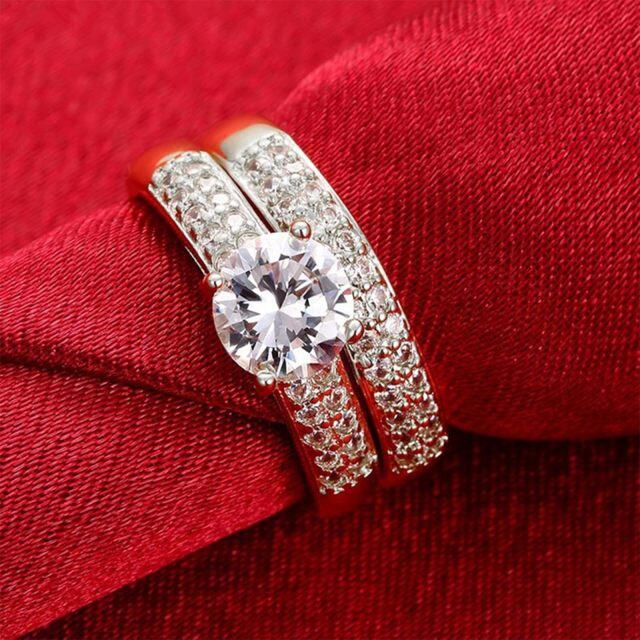 Sterling Silver Round Zircon Couple Couple Rings-3