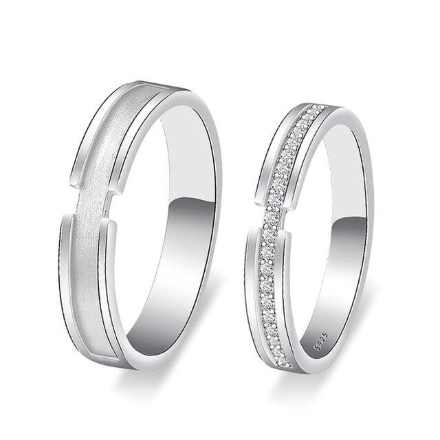 Sterling Silver Round Zircon Couple Couple Rings-5