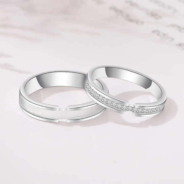 Sterling Silver Round Zircon Couple Couple Rings-4