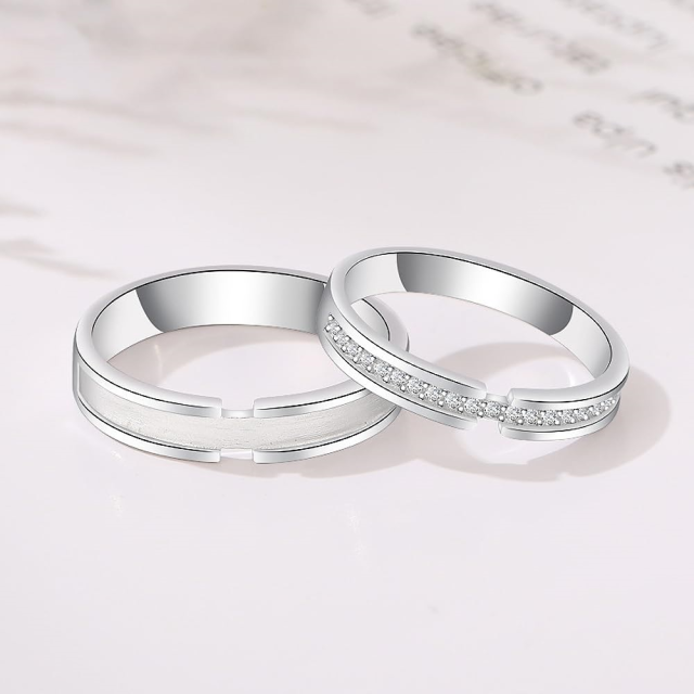 Bagues de couple en argent sterling avec zircon rond-4