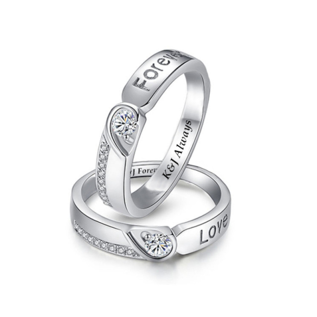 Sterling Silver Round Zircon Couple Couple Rings-1