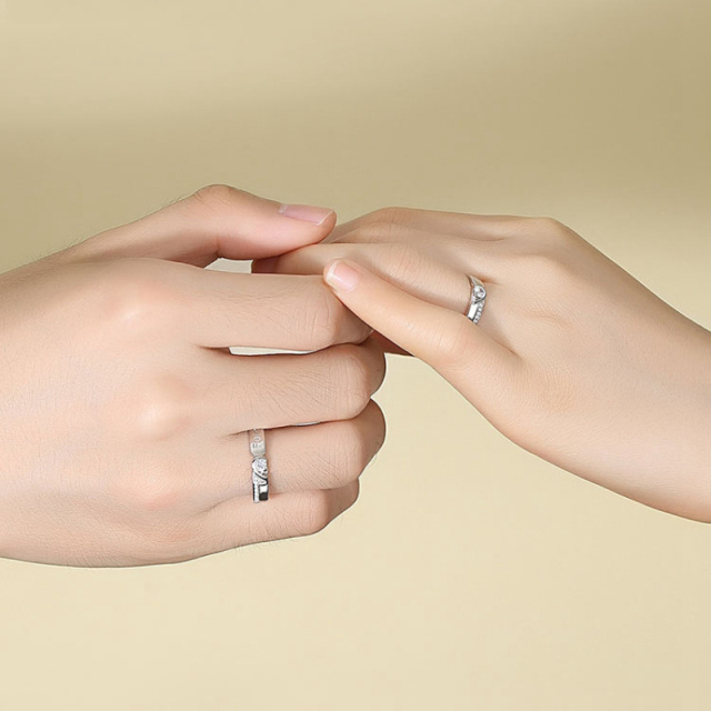 Anéis de casal em prata de lei com zircão redondo-1