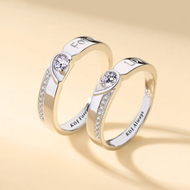 Sterling Silver Round Zircon Couple Couple Rings-3