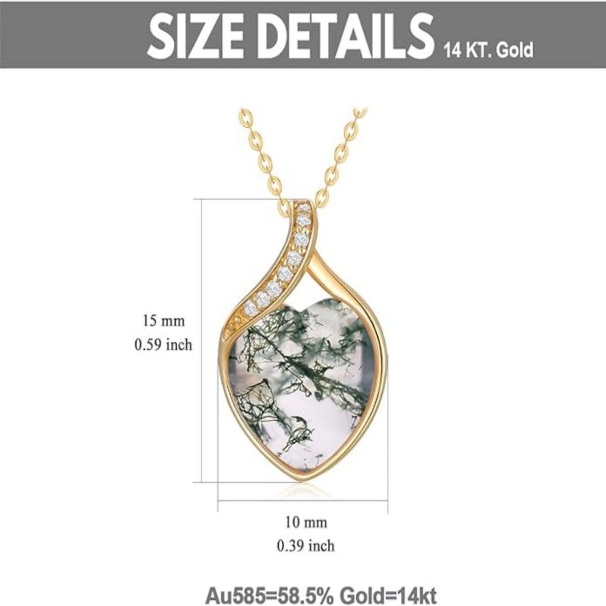 Collar de oro de 14 quilates con diamantes y colgante de corazón de ágata musgosa-5