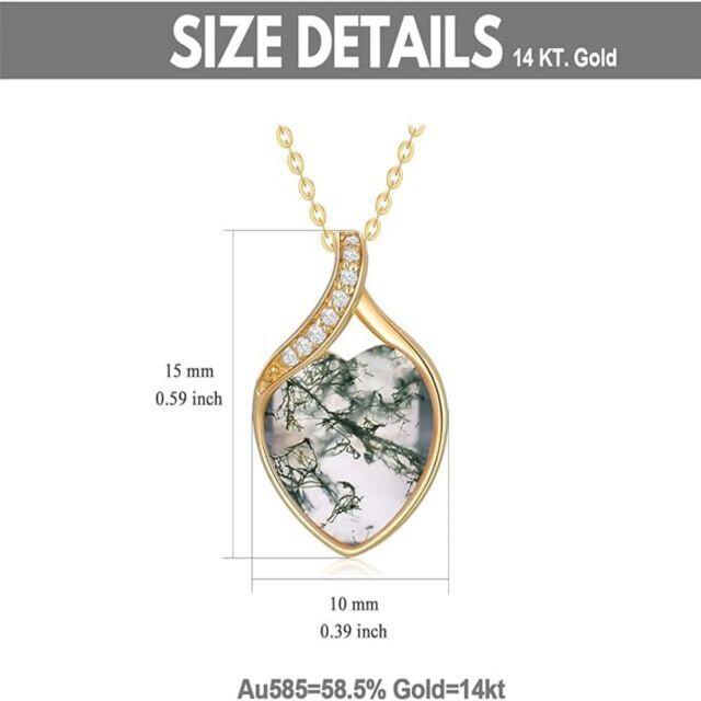 14K Gold Diamant & Moosachat Herz-Anhänger Halskette-4