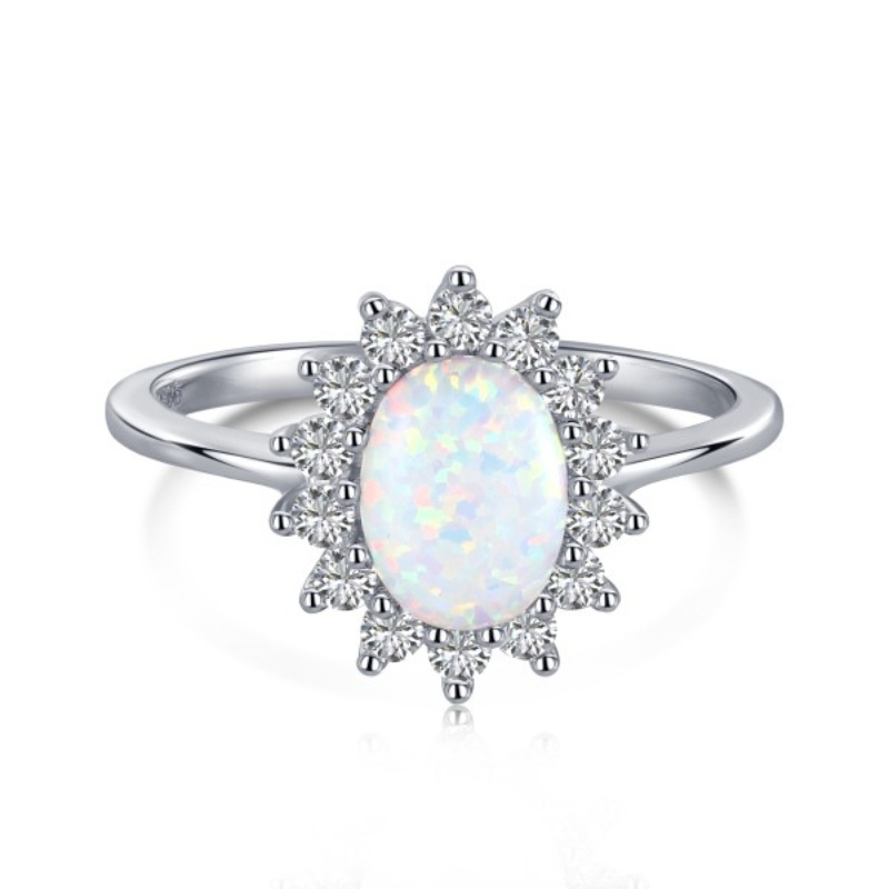 Sterling Silver Oval Shaped Opal Sun Engagement Ring-1