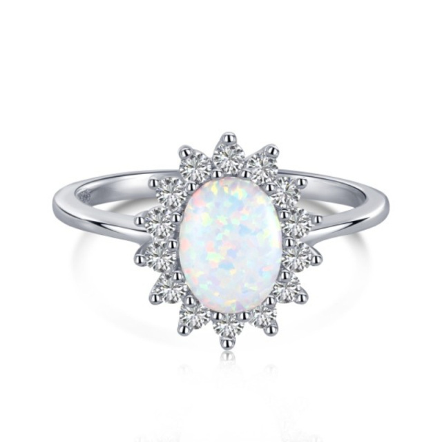 Sterling Silver Oval Shaped Opal Sun Engagement Ring-0