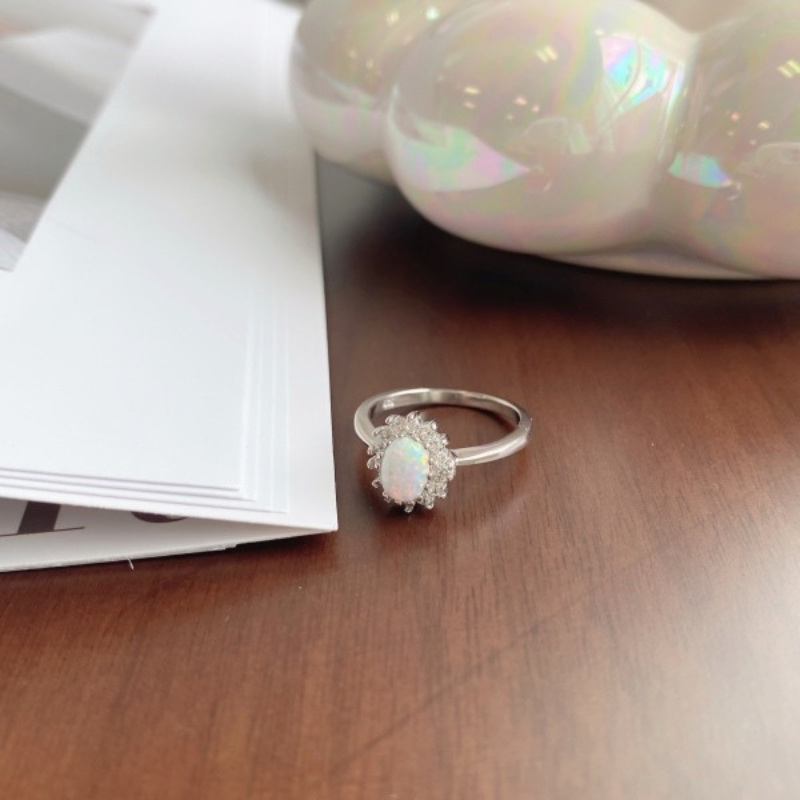 Bague de fiançailles en argent sterling avec Opale Soleil de forme ovale-5