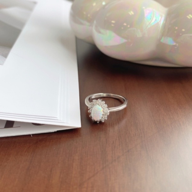 Sterling Silber Oval geformt Opal Sonne Verlobungsring-4