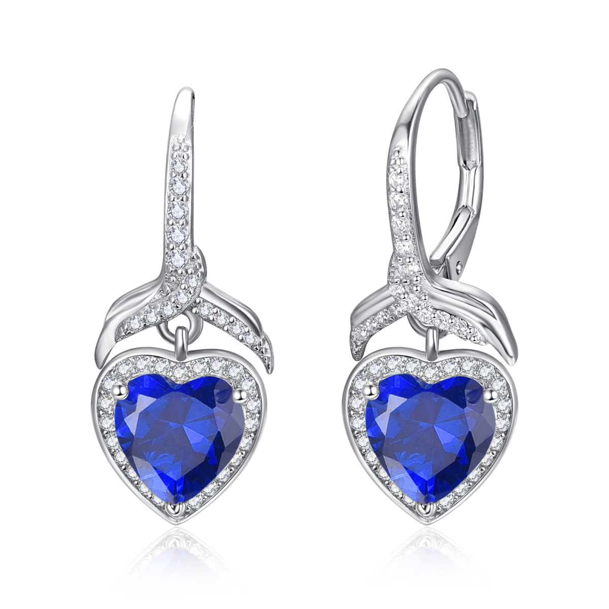Sterling Silver Heart Shaped Cubic Zirconia Heart Lever-back Earrings-1