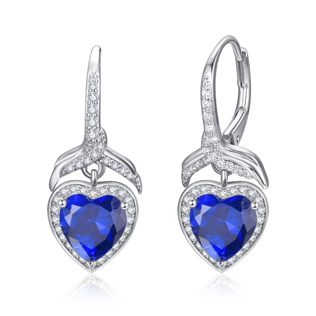 Sterling Silver Heart Shaped Cubic Zirconia Heart Lever-back Earrings-0