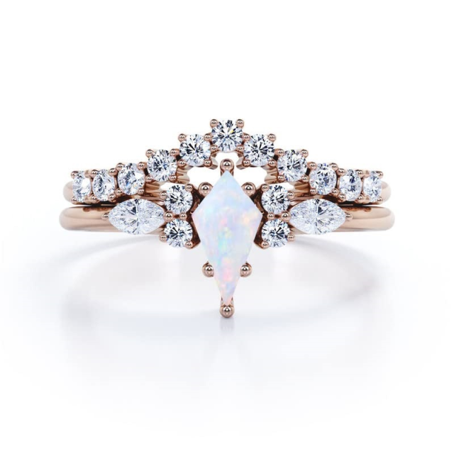 Sterling Silver with Rose Gold Plated Opal Personalized Engraving Wedding Ring-5