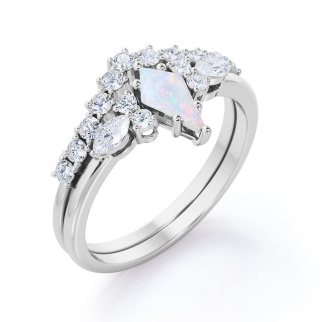 Aliança de casamento com gravura personalizada em prata esterlina com opala banhada a ouro rosa-4