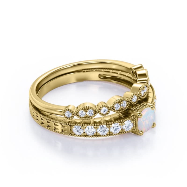 Anel de casamento redondo de prata esterlina com opala redonda banhada a ouro rosa-3