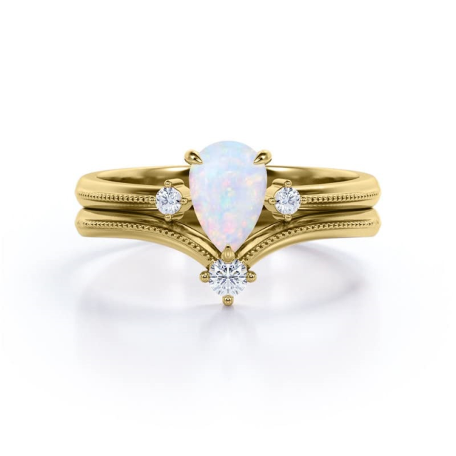 Bague de mariage en argent sterling avec opale plaquée or rose et gravure personnalisée-1