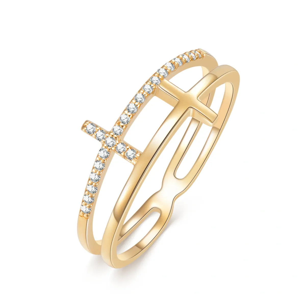 14K Gold Cubic Zirconia Cross Ring-1