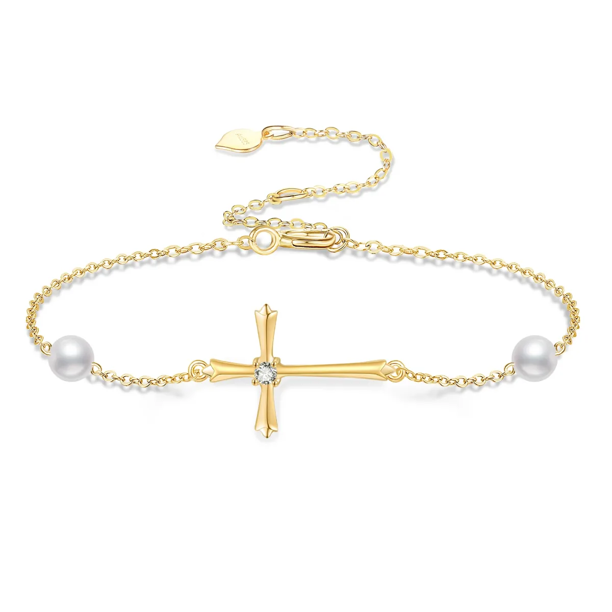 14K Gold Circular Shaped Moissanite Cross Pendant Bracelet-1