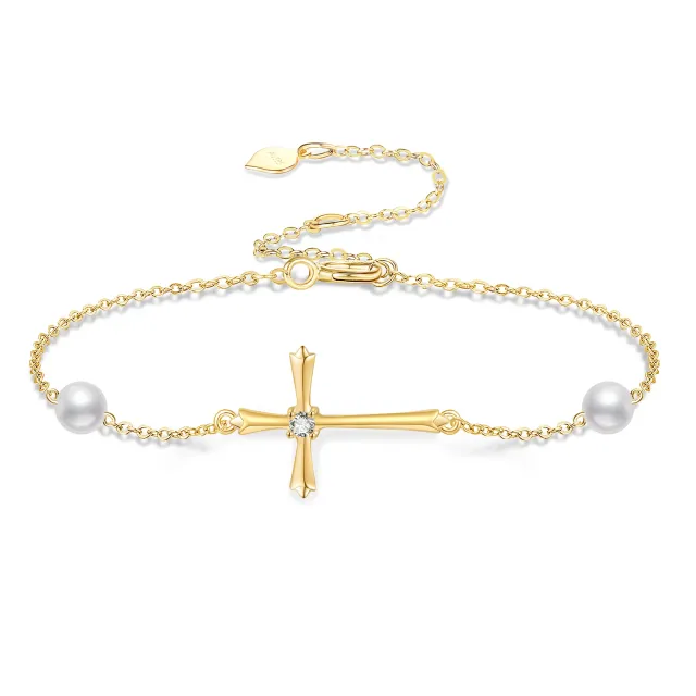 14K Gold Circular Shaped Moissanite Cross Pendant Bracelet-0