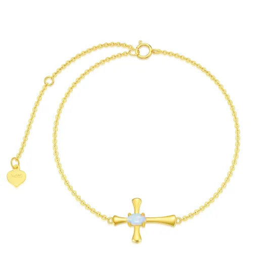 14K Gold Oval Shaped Opal Cross Pendant Bracelet