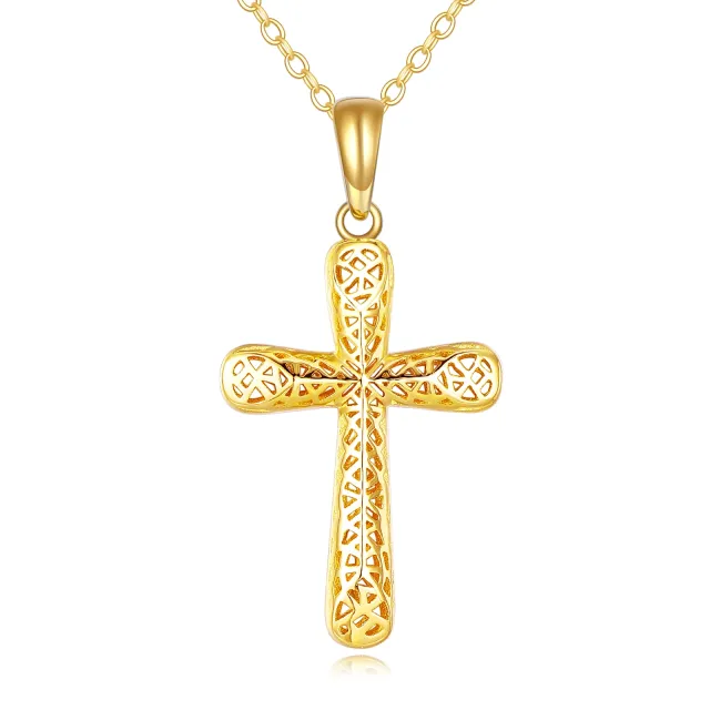 14K Gold Kreuz-Anhänger Halskette-0