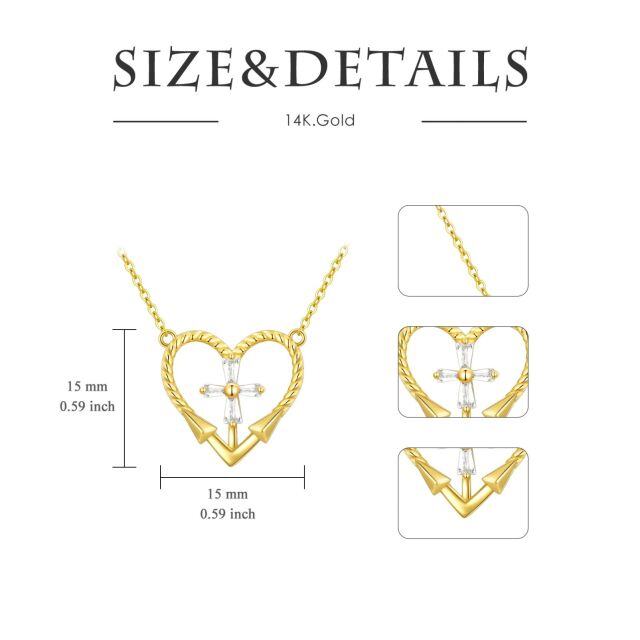 14K Oro Cúbico Zirconia Cruz y Corazón Collar Colgante-4