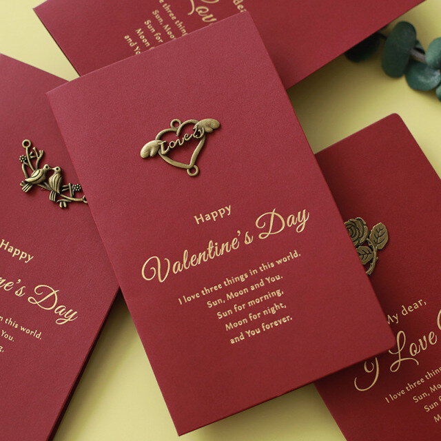 Tarjeta de San Valentín exclusiva hecha a mano con sobre de metal vintage-0