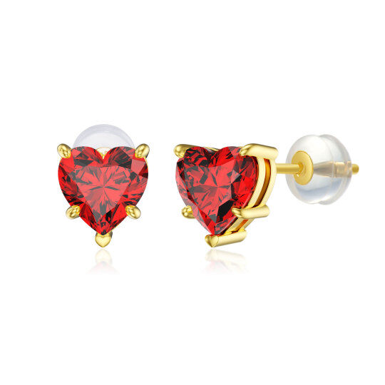 Boucles d'oreilles à tige en forme de cœur et de zircons cubiques en or 14 carats