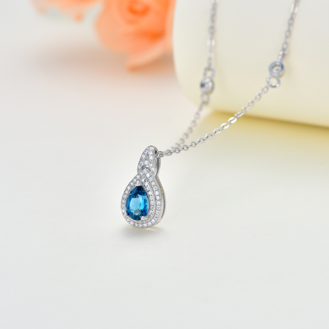 Sterling Silver Circular Shaped & Pear Shaped Cubic Zirconia & Topaz Drop Shape Pendant Necklace-4