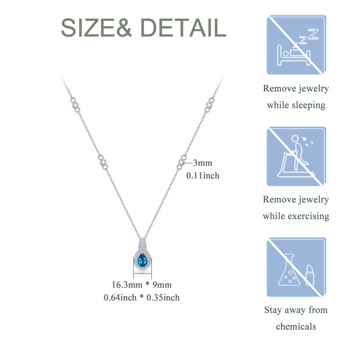 Sterling Silver Circular Shaped & Pear Shaped Cubic Zirconia & Topaz Drop Shape Pendant Necklace-6