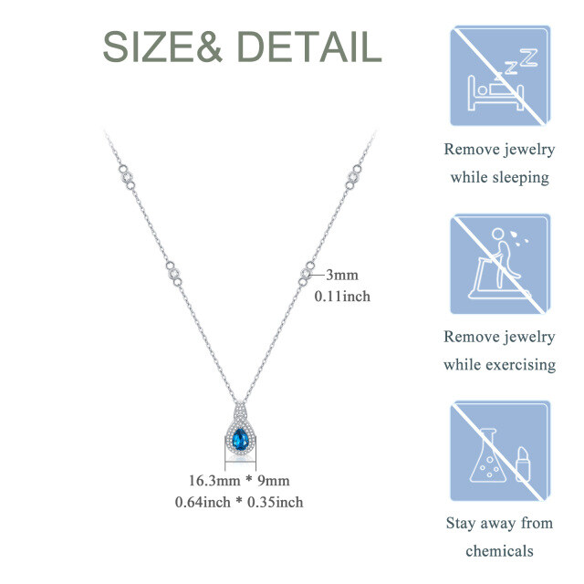 Sterling Silver Circular Shaped & Pear Shaped Cubic Zirconia & Topaz Drop Shape Pendant Necklace-5
