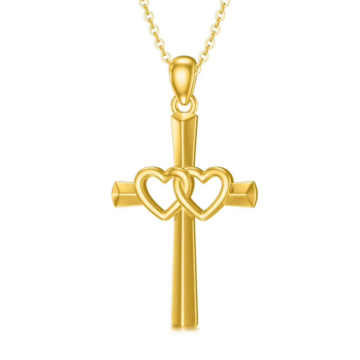 14K Gold Cross & Heart & Heart With Heart Pendant Necklace-1