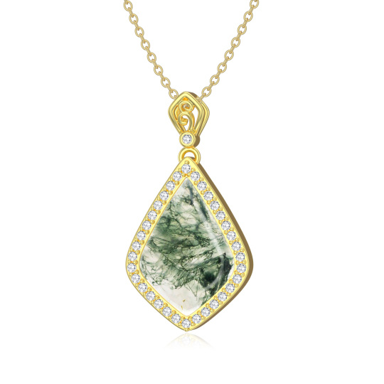 Collier Moss Agate 925 Sterling Silver 14K Plaqué Or Cerf-Volant Coupe Moss Agate Pendentif