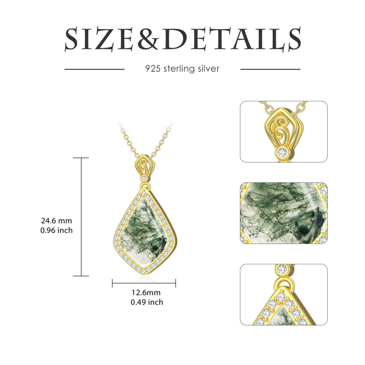 Sterling Silver with Yellow Gold Plated Moss Agate Pendant Necklace-5