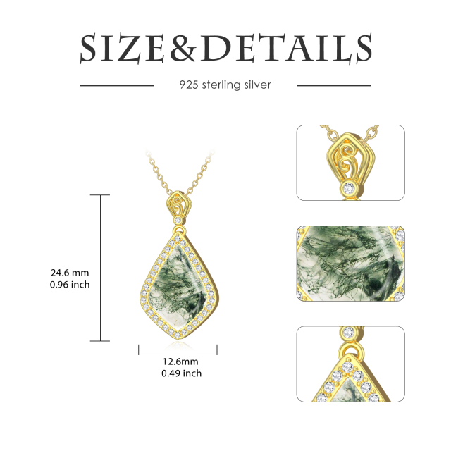 Sterling Silver with Yellow Gold Plated Moss Agate Pendant Necklace-4