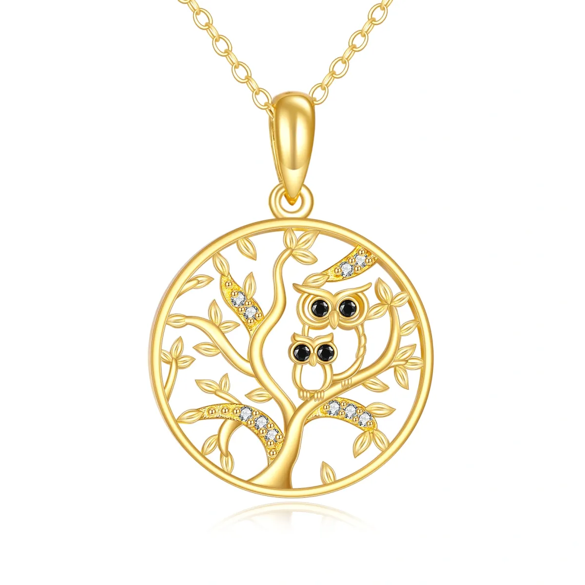 14K Gold Owl & Tree Of Life Pendant Necklace-1