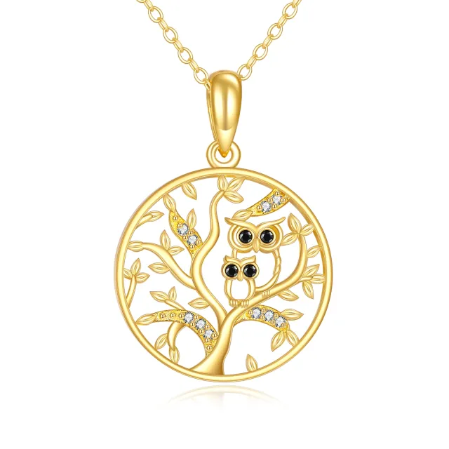 14K Gold Owl & Tree Of Life Pendant Necklace-0