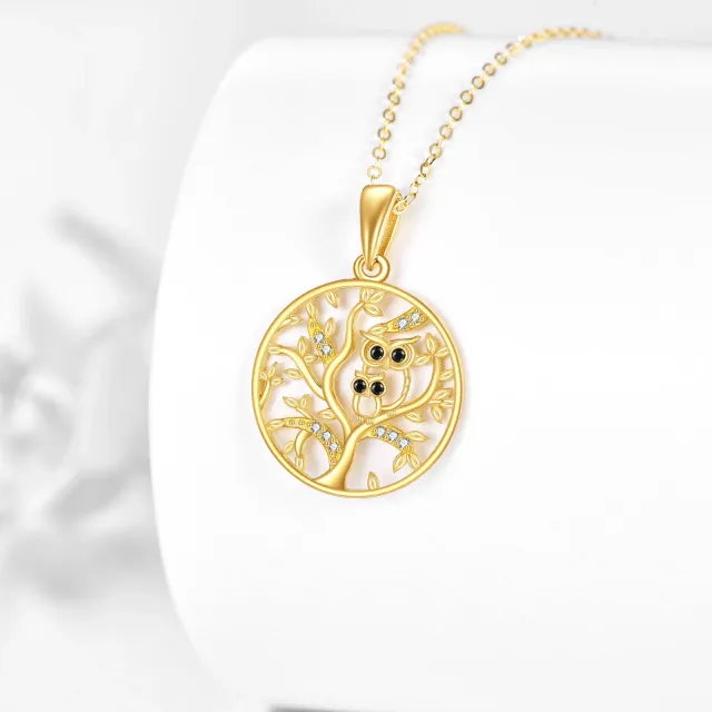 14K Gold Owl & Tree Of Life Pendant Necklace-3