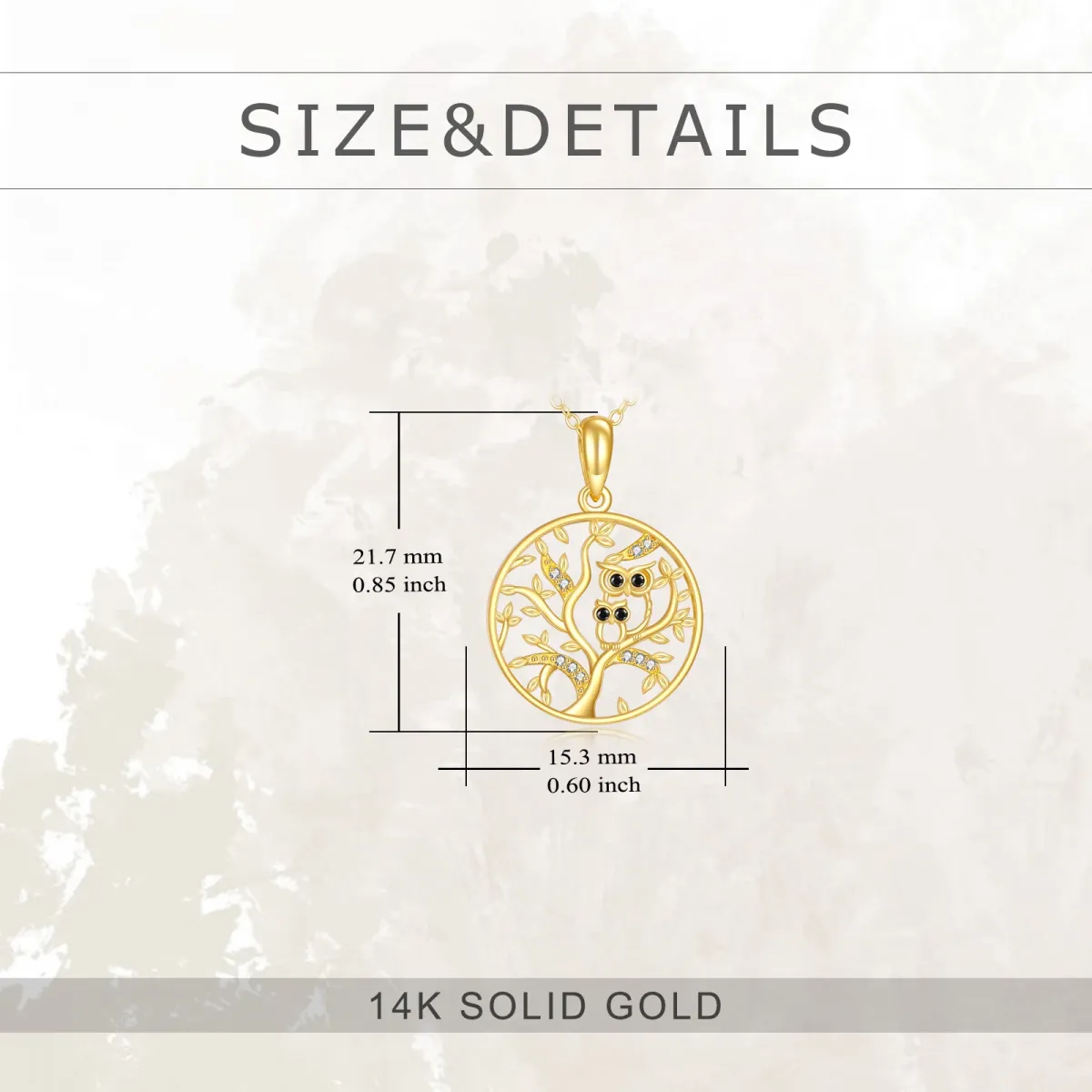 14K Gold Owl & Tree Of Life Pendant Necklace-5