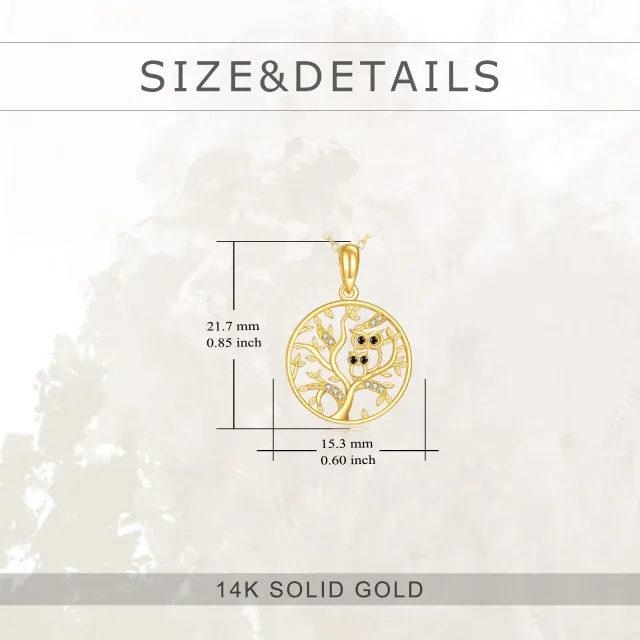 14K Gold Owl & Tree Of Life Pendant Necklace-4