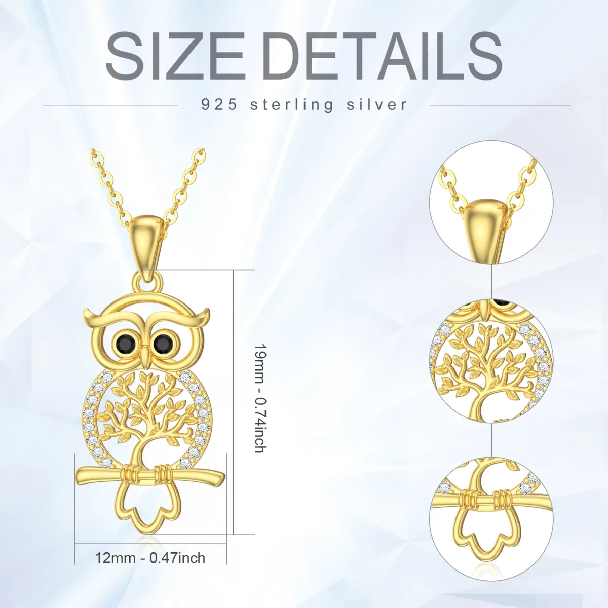 14K Gold Cubic Zirconia Owl on Tree Of Life Pendant Necklace-5