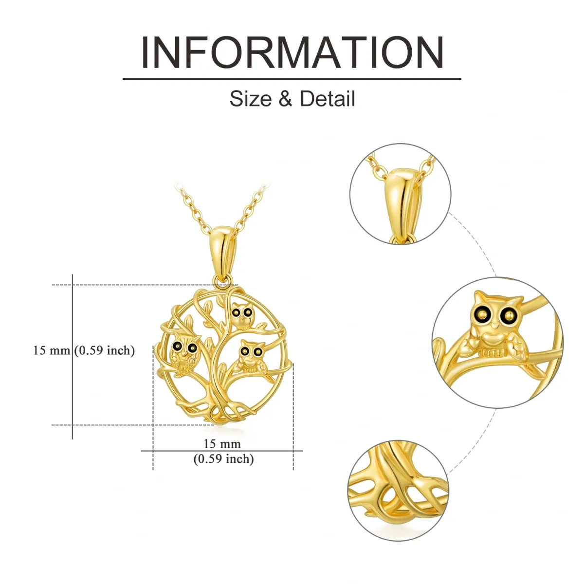 14K Gold Owl & Tree Of Life Pendant Necklace-5