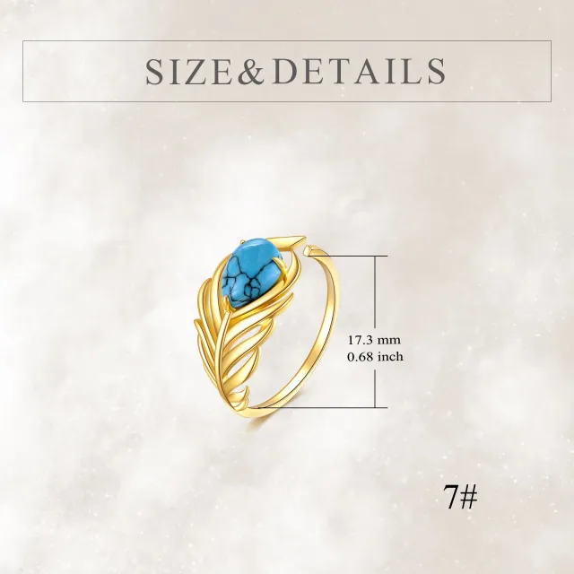 14K Gold Oval Shaped Turquoise Feather Open Ring-4