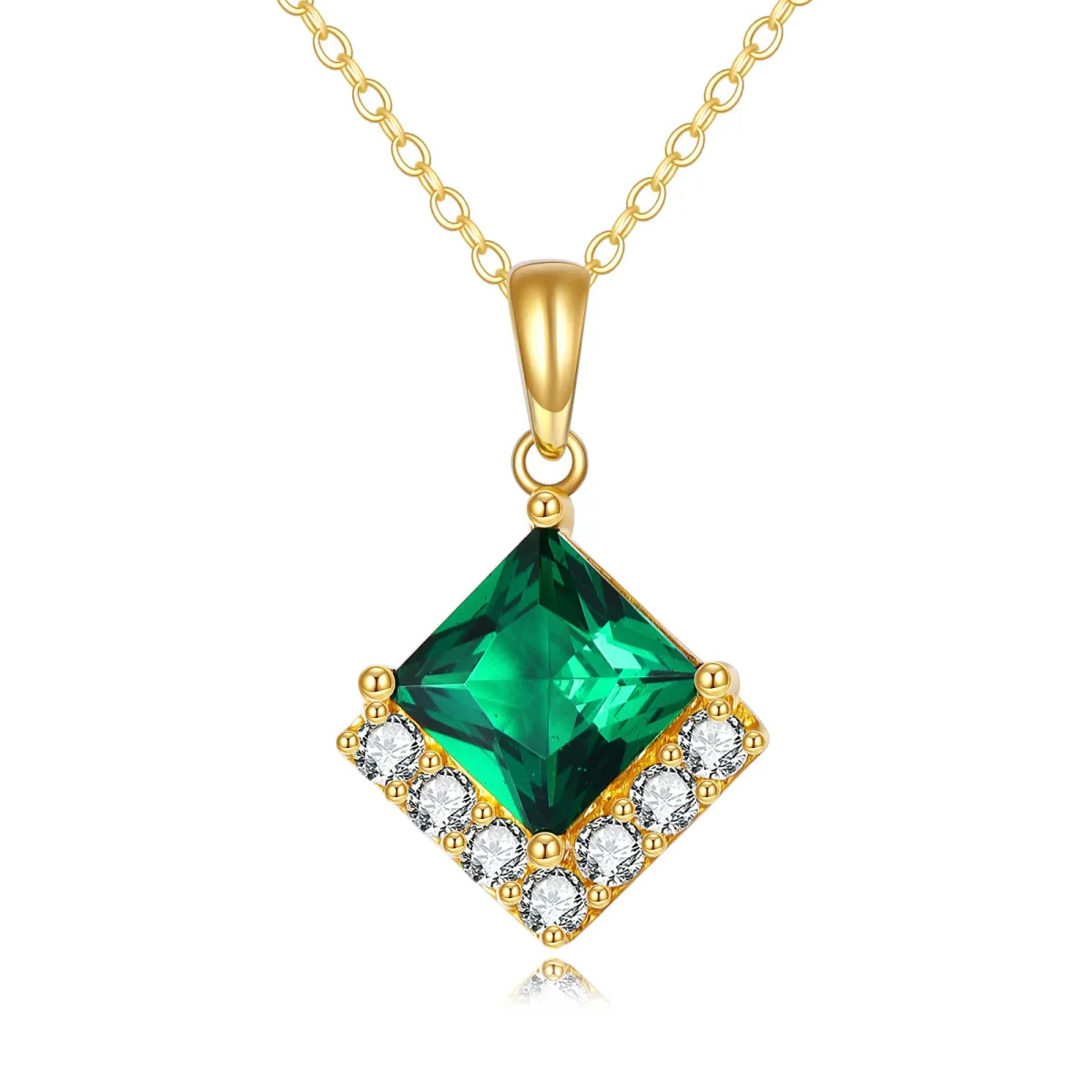 14K Gold Kristall & kubischer Zirkonia Anhänger Halskette-1