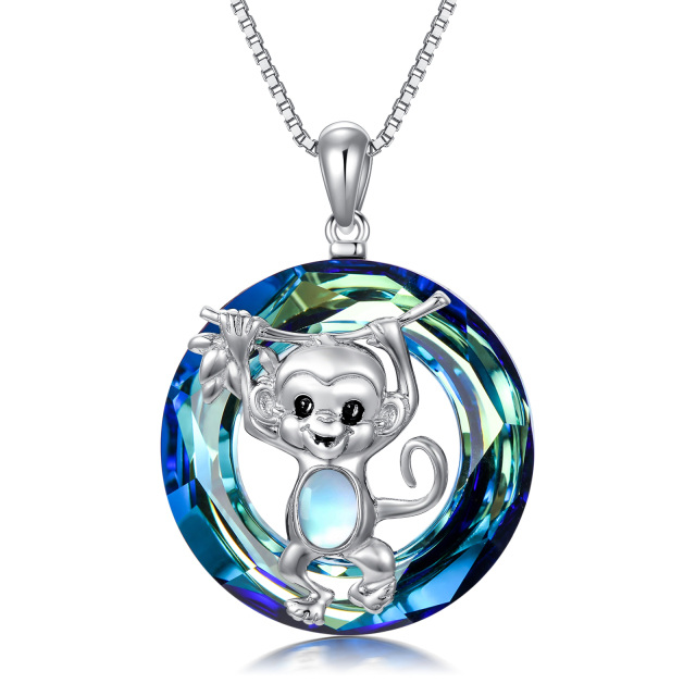 Sterling Silver Monkey Crystal Pendant Necklace-1